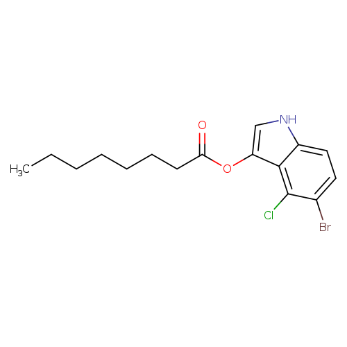 CCCCCCCC(=O)Oc1c[nH]c2c1c(Cl)c(Br)cc2