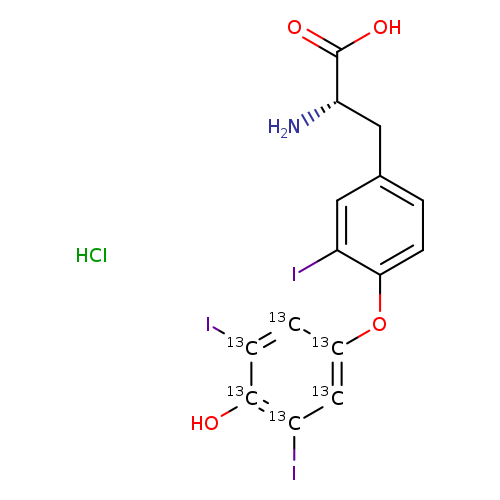 OC(=O)[C@H](Cc1ccc(c(c1)I)O[13c]1[13cH][13c](I)[13c]([13c]([13cH]1)I)O)N.Cl