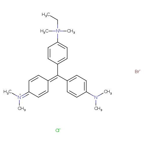 CC[N+](c1ccc(cc1)C(=C1C=CC(=[N+](C)C)C=C1)c1ccc(cc1)N(C)C)(C)C.[Cl-].[Br-]