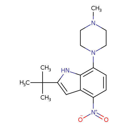 CN1CCN(CC1)c1ccc(c2c1[nH]c(c2)C(C)(C)C)[N+](=O)[O-]
