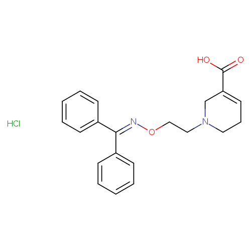 OC(=O)C1=CCCN(C1)CCON=C(c1ccccc1)c1ccccc1.Cl