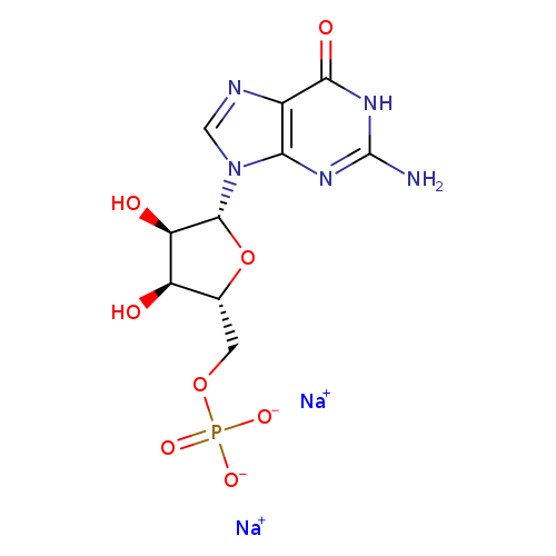 O[C@@H]1[C@H](O)[C@H](O[C@H]1n1cnc2c1nc(N)[nH]c2=O)COP(=O)([O-])[O-].[Na+].[Na+]