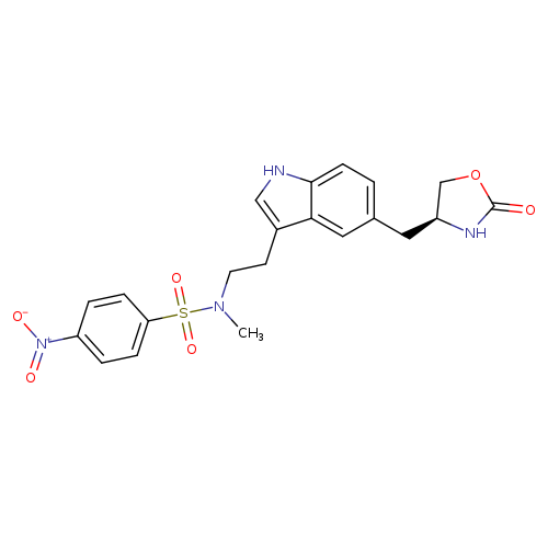 O=C1OC[C@@H](N1)Cc1ccc2c(c1)c(CCN(S(=O)(=O)c1ccc(cc1)[N+](=O)[O-])C)c[nH]2