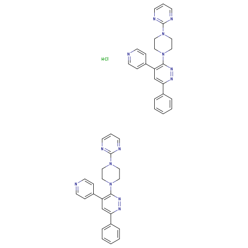 n1ccc(cc1)c1cc(nnc1N1CCN(CC1)c1ncccn1)c1ccccc1.n1ccc(cc1)c1cc(nnc1N1CCN(CC1)c1ncccn1)c1ccccc1.Cl