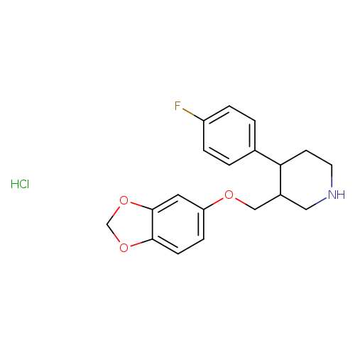 Fc1ccc(cc1)C1CCNCC1COc1ccc2c(c1)OCO2.Cl