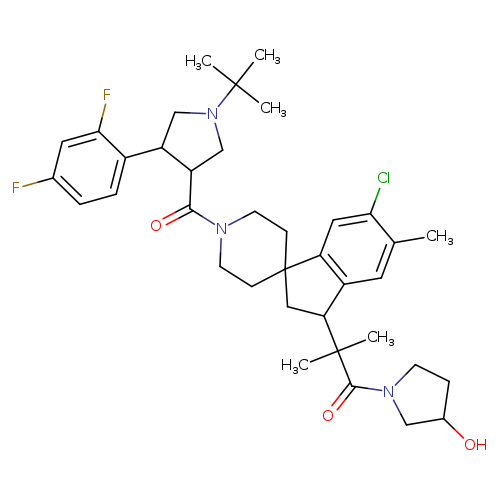 OC1CCN(C1)C(=O)C(C1CC2(c3c1cc(C)c(c3)Cl)CCN(CC2)C(=O)C1CN(CC1c1ccc(cc1F)F)C(C)(C)C)(C)C