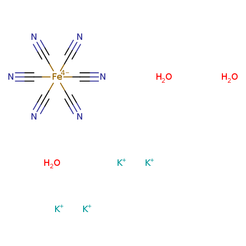 N#C[Fe-4](C#N)(C#N)(C#N)(C#N)C#N.[K+].[K+].[K+].[K+].O.O.O