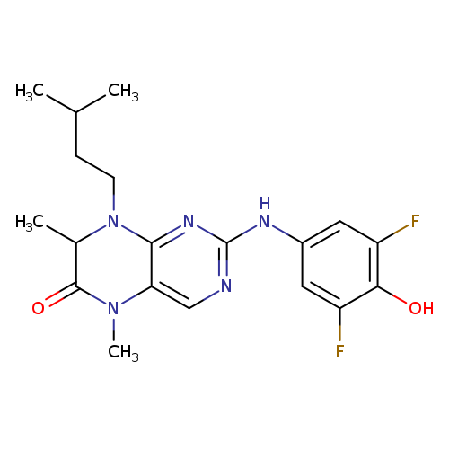 CC(CCN1C(C)C(=O)N(c2c1nc(nc2)Nc1cc(F)c(c(c1)F)O)C)C