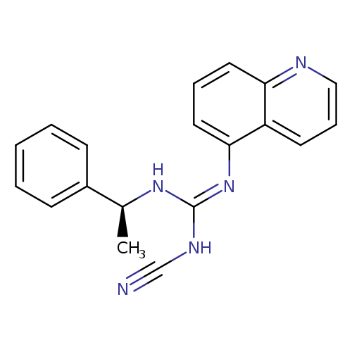 N#CN/C(=N/c1cccc2c1cccn2)/N[C@H](c1ccccc1)C