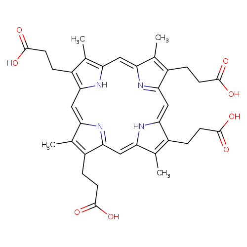 OC(=O)CCC1=C(C)C2=Cc3[nH]c(c(c3CCC(=O)O)C)C=C3N=C(C=c4[nH]c(=CC1=N2)c(C)c4CCC(=O)O)C(=C3C)CCC(=O)O