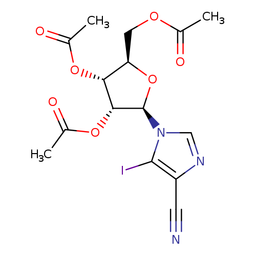 N#Cc1ncn(c1I)[C@@H]1O[C@@H]([C@H]([C@H]1OC(=O)C)OC(=O)C)COC(=O)C