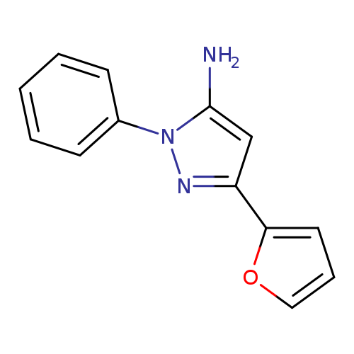 Nc1cc(nn1c1ccccc1)c1ccco1