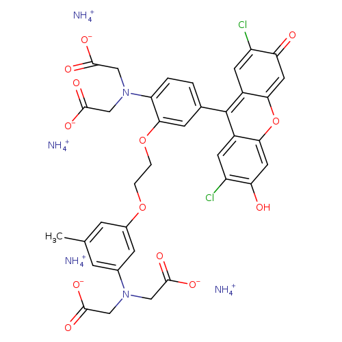 [O-]C(=O)CN(c1ccc(cc1OCCOc1cc(C)cc(c1)N(CC(=O)[O-])CC(=O)[O-])c1c2cc(Cl)c(=O)cc2oc2c1cc(Cl)c(c2)O)CC(=O)[O-].[NH4+].[NH4+].[NH4+].[NH4+]