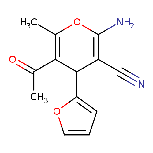 N#CC1=C(N)OC(=C(C1c1ccco1)C(=O)C)C