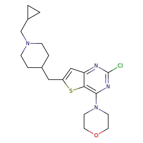 Clc1nc2cc(sc2c(n1)N1CCOCC1)CC1CCN(CC1)CC1CC1