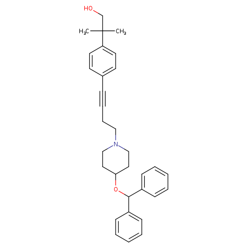 OCC(c1ccc(cc1)C#CCCN1CCC(CC1)OC(c1ccccc1)c1ccccc1)(C)C