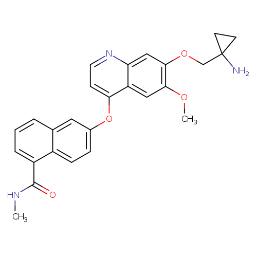 CNC(=O)c1cccc2c1ccc(c2)Oc1ccnc2c1cc(OC)c(c2)OCC1(N)CC1