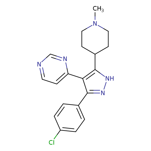 CN1CCC(CC1)c1[nH]nc(c1c1ccncn1)c1ccc(cc1)Cl