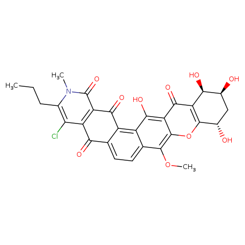 CCCc1c(Cl)c2C(=O)c3ccc4c(c3C(=O)c2c(=O)n1C)c(O)c1c(c4OC)oc2c(c1=O)[C@@H](O)[C@H](C[C@@H]2O)O