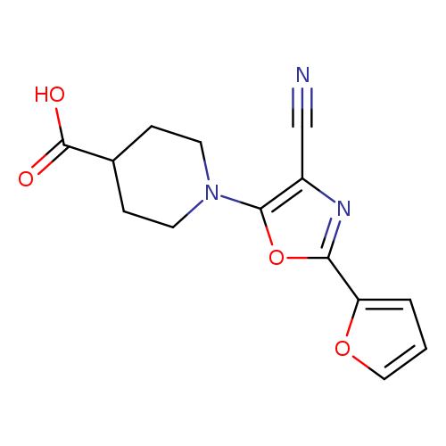 N#Cc1nc(oc1N1CCC(CC1)C(=O)O)c1ccco1