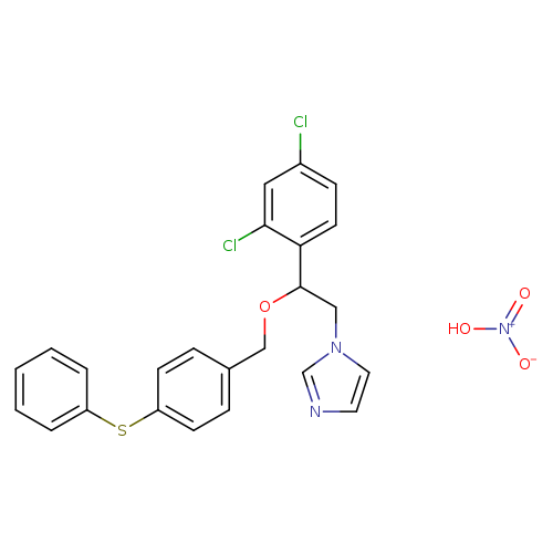 Clc1ccc(c(c1)Cl)C(Cn1cncc1)OCc1ccc(cc1)Sc1ccccc1.[O-][N+](=O)O