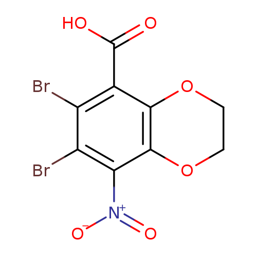 OC(=O)c1c2OCCOc2c(c(c1Br)Br)[N+](=O)[O-]