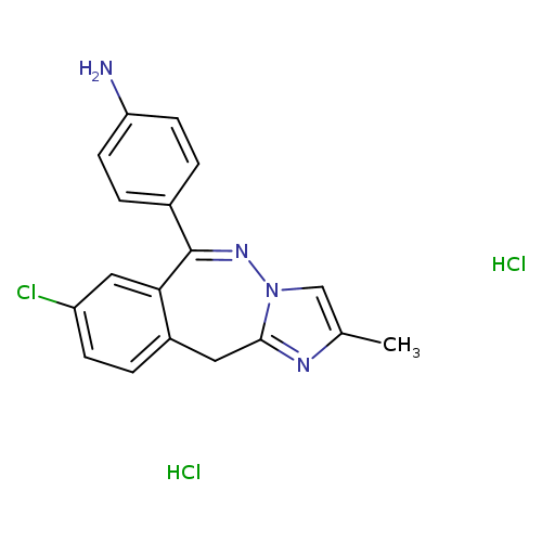 Nc1ccc(cc1)C1=Nn2cc(nc2Cc2c1cc(Cl)cc2)C.Cl.Cl