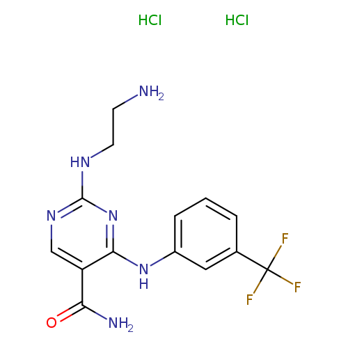 NCCNc1ncc(c(n1)Nc1cccc(c1)C(F)(F)F)C(=O)N.Cl.Cl