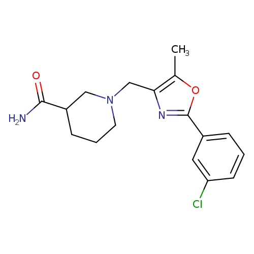 NC(=O)C1CCCN(C1)Cc1nc(oc1C)c1cccc(c1)Cl