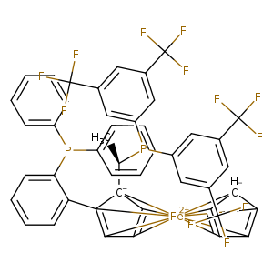 C[C@H]([C-]12[CH]3=[CH]4[Fe+2]5678913([C]2(=[CH]45)c1ccccc1P(c1ccccc1)c1ccccc1)[CH-]1[CH]6=[CH]8[CH]9=[CH]71)P(c1cc(cc(c1)C(F)(F)F)C(F)(F)F)c1cc(cc(c1)C(F)(F)F)C(F)(F)F