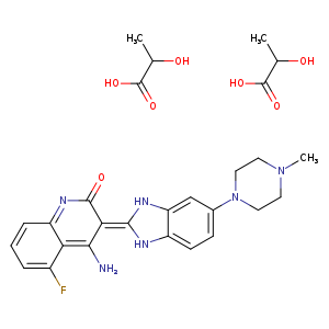 OC(=O)C(O)C.OC(=O)C(O)C.CN1CCN(CC1)c1ccc2c(c1)[nH]/c(=C/1C(=O)N=c3c(=C1N)c(F)ccc3)/[nH]2