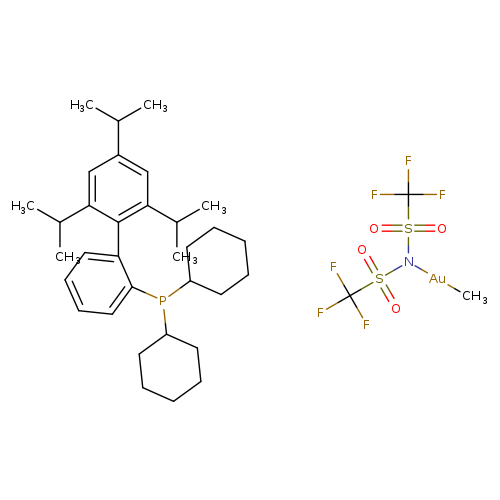 CC(c1cc(cc(c1c1ccccc1P(C1CCCCC1)C1CCCCC1)C(C)C)C(C)C)C.C[Au]N(S(=O)(=O)C(F)(F)F)S(=O)(=O)C(F)(F)F