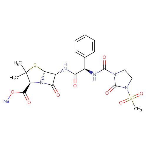 [Na]OC(=O)[C@@H]1N2C(=O)[C@H]([C@H]2SC1(C)C)NC(=O)[C@@H](c1ccccc1)NC(=O)N1CCN(C1=O)S(=O)(=O)C