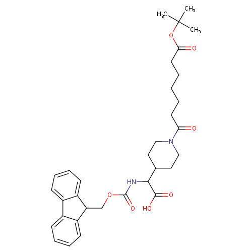 O=C(NC(C1CCN(CC1)C(=O)CCCCCC(=O)OC(C)(C)C)C(=O)O)OCC1c2ccccc2c2c1cccc2