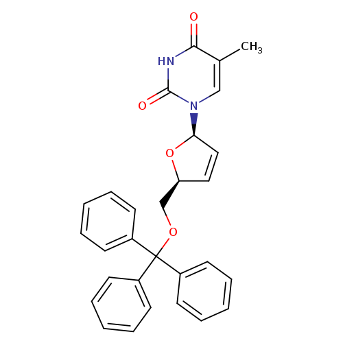 Cc1cn([C@H]2C=C[C@H](O2)COC(c2ccccc2)(c2ccccc2)c2ccccc2)c(=O)[nH]c1=O