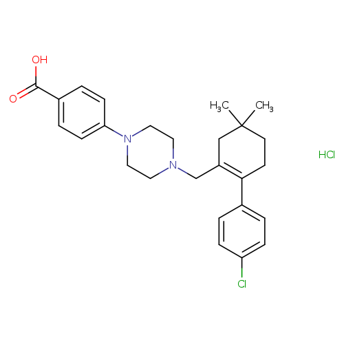 Clc1ccc(cc1)C1=C(CN2CCN(CC2)c2ccc(cc2)C(=O)O)CC(CC1)(C)C.Cl