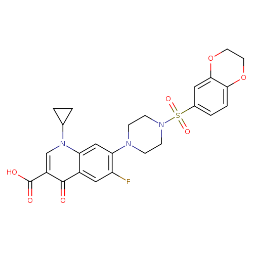 Fc1cc2c(cc1N1CCN(CC1)S(=O)(=O)c1ccc3c(c1)OCCO3)n(cc(c2=O)C(=O)O)C1CC1