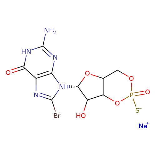 OC1C2OP(=O)([S-])OCC2O[C@H]1n1c(Br)nc2c1nc(N)[nH]c2=O.[Na+]
