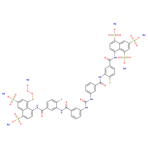 [O-]OOSc1cc(cc2c1c(ccc2S(=O)(=O)[O-])NC(=O)c1ccc(c(c1)NC(=O)c1cccc(c1)NC(=O)Nc1cccc(c1)C(=O)Nc1cc(ccc1F)C(=O)Nc1ccc(c2c1c(cc(c2)S(=O)(=O)[O-])S(=O)(=O)[O-])S(=O)(=O)[O-])F)S(=O)(=O)[O-].[Na+].[Na+].[Na+].[Na+].[Na+].[Na+]