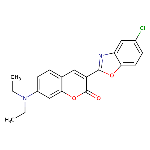 CCN(c1ccc2c(c1)oc(=O)c(c2)c1nc2c(o1)ccc(c2)Cl)CC