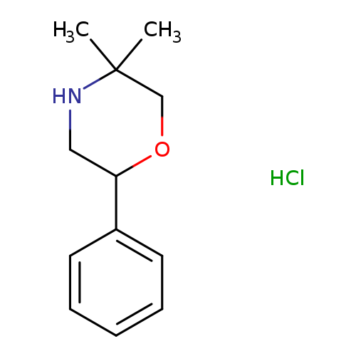 CC1(C)NCC(OC1)c1ccccc1.Cl