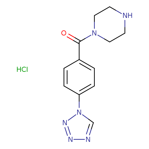 O=C(c1ccc(cc1)n1cnnn1)N1CCNCC1.Cl