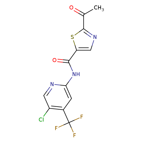 O=C(c1cnc(s1)C(=O)C)Nc1ncc(c(c1)C(F)(F)F)Cl