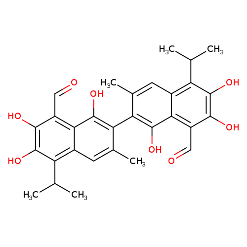 O=Cc1c(O)c(O)c(c2c1c(O)c(c(c2)C)c1c(C)cc2c(c1O)c(C=O)c(c(c2C(C)C)O)O)C(C)C