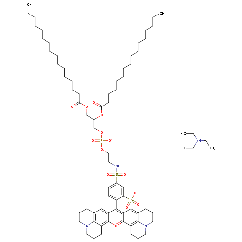 CC[NH+](CC)CC.CCCCCCCCCCCCCCCC(=O)OC(COP(=O)(OCCNS(=O)(=O)c1ccc(c(c1)S(=O)(=O)[O-])c1c2cc3CCCN4c3c(c2[o+]c2c1cc1CCCN3c1c2CCC3)CCC4)[O-])COC(=O)CCCCCCCCCCCCCCC