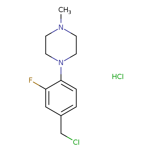 ClCc1ccc(c(c1)F)N1CCN(CC1)C.Cl
