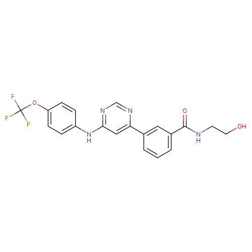 OCCNC(=O)c1cccc(c1)c1ncnc(c1)Nc1ccc(cc1)OC(F)(F)F
