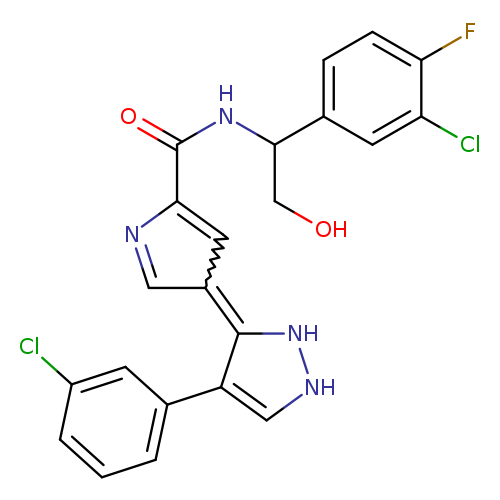 OCC(c1ccc(c(c1)Cl)F)NC(=O)C1=CC(=c2[nH][nH]cc2c2cccc(c2)Cl)C=N1