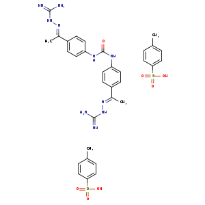 O=C(Nc1ccc(cc1)/C(=N/NC(=N)N)/C)Nc1ccc(cc1)/C(=N/NC(=N)N)/C.Cc1ccc(cc1)S(=O)(=O)O.Cc1ccc(cc1)S(=O)(=O)O