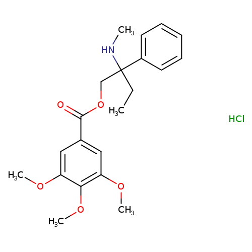 CCC(c1ccccc1)(COC(=O)c1cc(OC)c(c(c1)OC)OC)NC.Cl